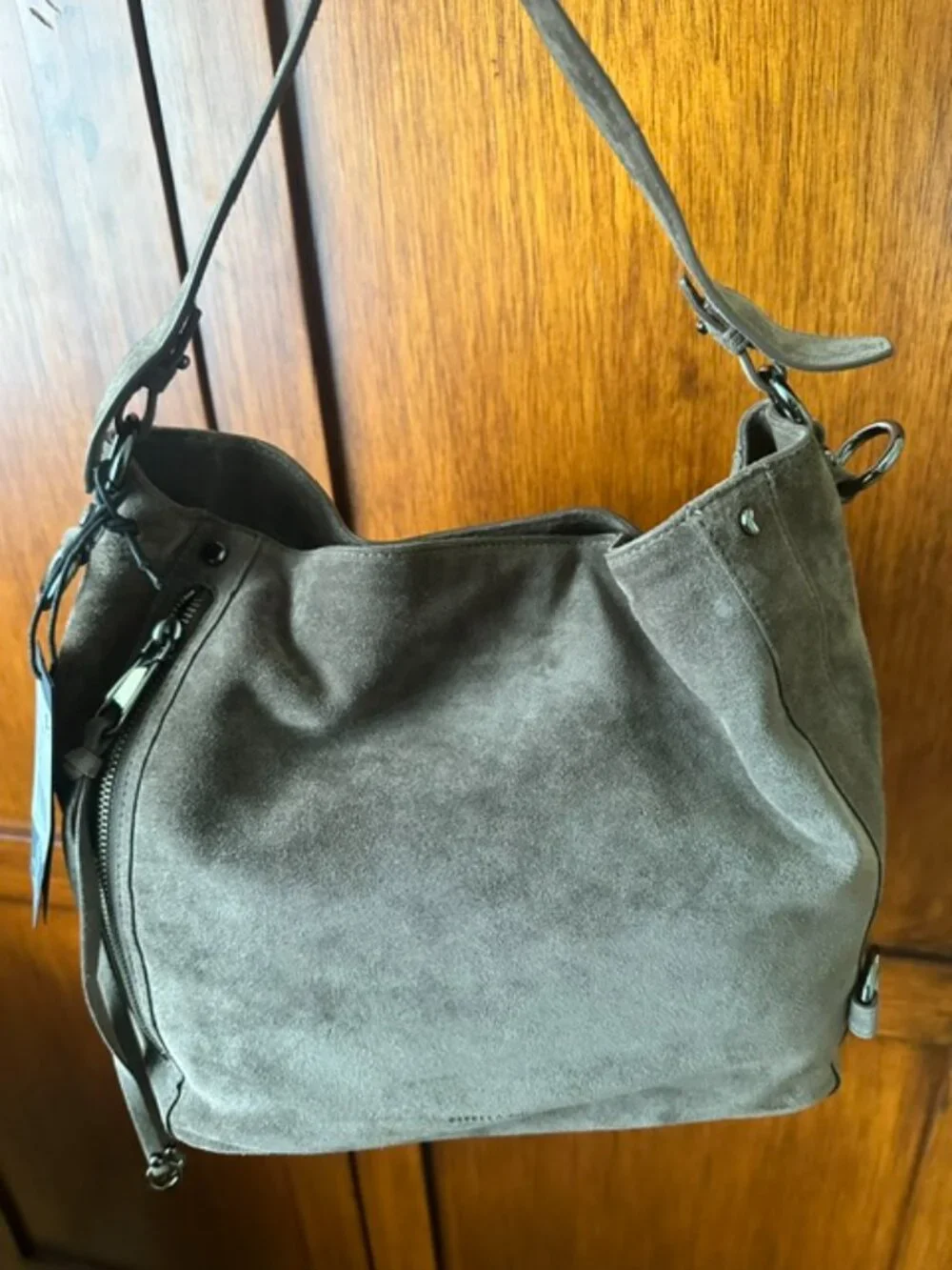 Rebecca Minkoff M.A.B. Hobo Suede Shoulder Bag in Porcini Gunmetal Hardware EUC